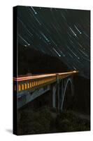 Star trails and light trails over the Big Sur's Bixby Creek Bridge near Monterey, California-David Chang-Stretched Canvas