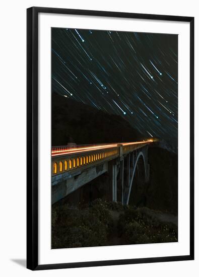 Star trails and light trails over the Big Sur's Bixby Creek Bridge near Monterey, California-David Chang-Framed Photographic Print