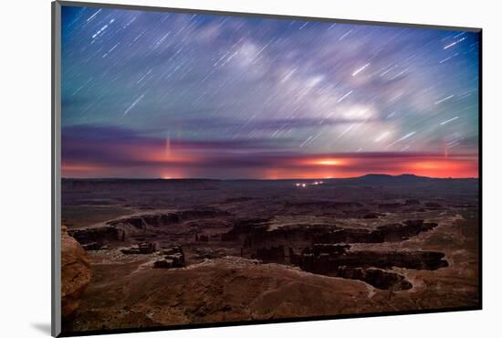 Star trails and Milky Way from Grand View point in Canyonland National Park near Moab, Utah-David Chang-Mounted Photographic Print