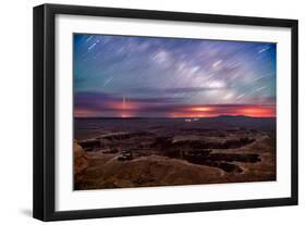 Star trails and Milky Way from Grand View point in Canyonland National Park near Moab, Utah-David Chang-Framed Photographic Print