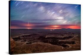 Star trails and Milky Way from Grand View point in Canyonland National Park near Moab, Utah-David Chang-Stretched Canvas