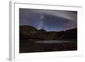 Star Trails and the Blurred Band of the Milky Way Above a Lake in the Eastern Sierra Nevada-null-Framed Photographic Print