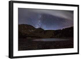 Star Trails and the Blurred Band of the Milky Way Above a Lake in the Eastern Sierra Nevada-null-Framed Photographic Print