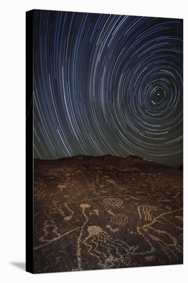 Star Trails at an Ancient Petroglyph Site Near Bishop, California-null-Stretched Canvas