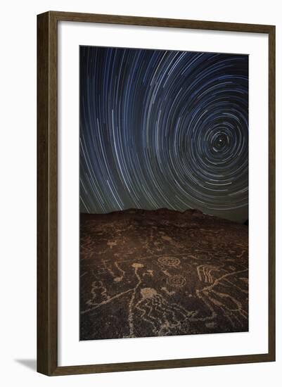 Star Trails at an Ancient Petroglyph Site Near Bishop, California-null-Framed Photographic Print