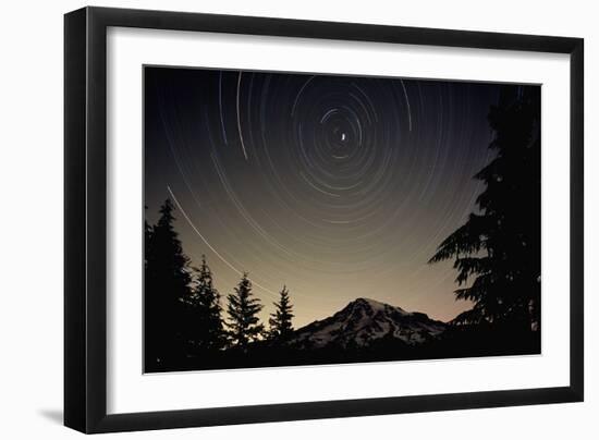 Star Trails Circle Above Mount Rainier-null-Framed Photographic Print