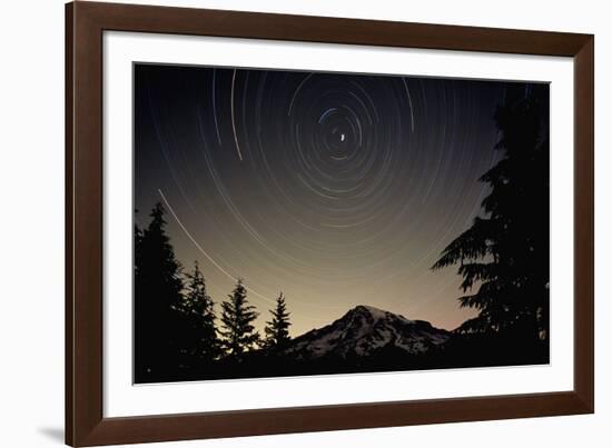 Star Trails Circle Above Mount Rainier-null-Framed Photographic Print