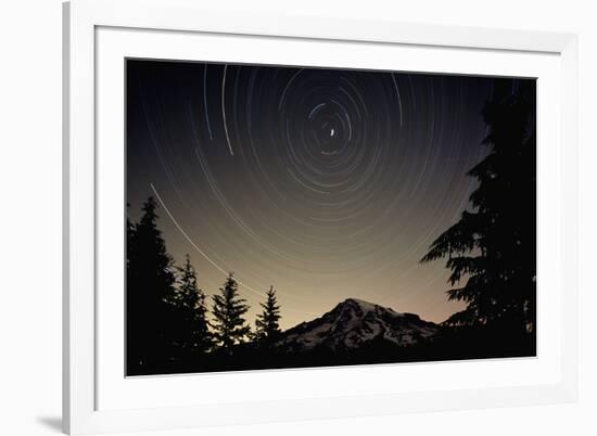 Star Trails Circle Above Mount Rainier-null-Framed Photographic Print