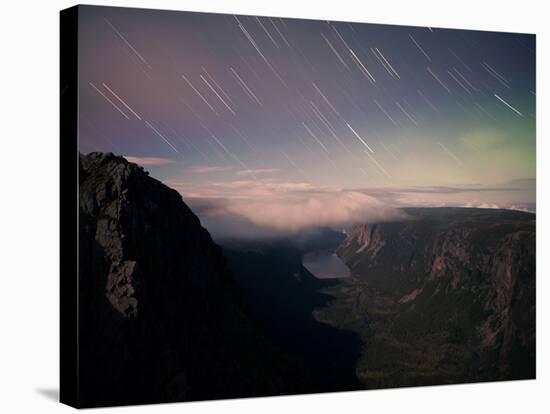 Star Trails & Northern Lights at 10 Mile Pond, Gross Morne, Canada-Byron Yu-Stretched Canvas