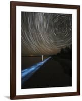 Star Trails over Bioluminescence in Waves on the Shores of the Gippsland Lakes, Australia-null-Framed Photographic Print