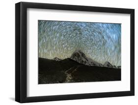 Star trails over Pumori Peak in the Himalayas, Nepal hiking to Everest Base Camp from Gorak Shep-David Chang-Framed Photographic Print