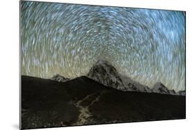 Star trails over Pumori Peak in the Himalayas, Nepal hiking to Everest Base Camp from Gorak Shep-David Chang-Mounted Photographic Print