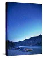 Star Trails over the Fraser River and Raft Camp, British Columbia, Canada-Justin Bailie-Stretched Canvas