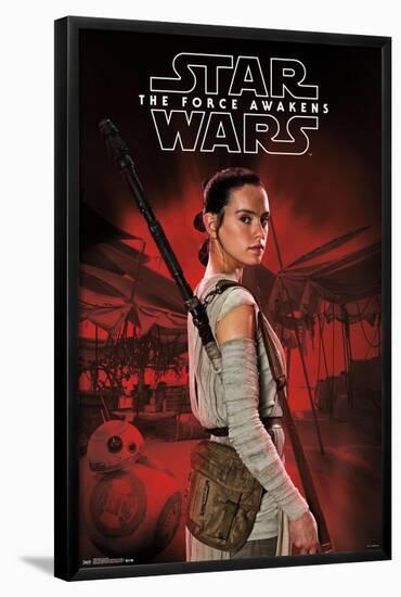 Star Wars: The Force Awakens - Rey Staff-Trends International-Framed Poster