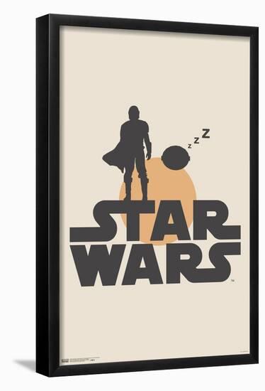 Star Wars: The Mandalorian - Mando and Sleeping The Child Illustration-Trends International-Framed Poster