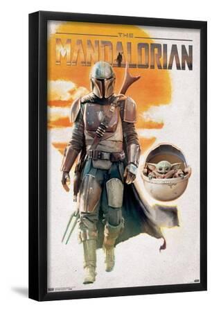 Star Wars: The Mandalorian - Mando And The Child Walking Premium Poster--Framed Poster