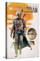 Star Wars: The Mandalorian - Mando and The Child Walking-Trends International-Stretched Canvas