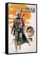 Star Wars: The Mandalorian - Mando and The Child Walking-Trends International-Framed Stretched Canvas