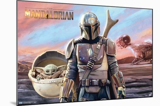 Star Wars: The Mandalorian - Mando and The Child with Ship-Trends International-Mounted Poster
