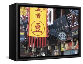 Starbucks in City God Temple at Yuyuang Bazaar, Shanghai, China-Keren Su-Framed Stretched Canvas