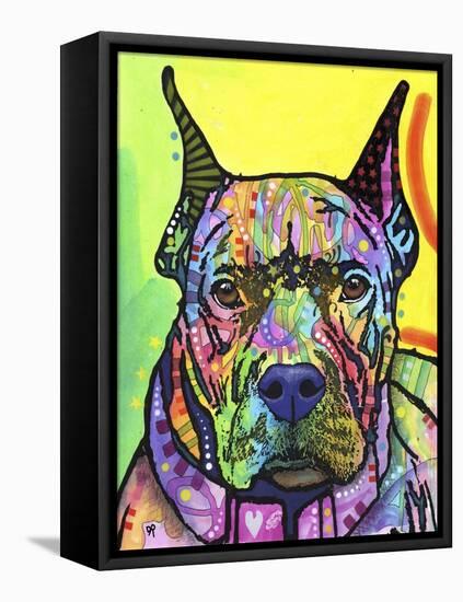 Stare Down, Dogs, Pets, Eyes, Look, Challenge, Animals, Colorful, Stencils, Pop Art, Yellow-Russo Dean-Framed Stretched Canvas