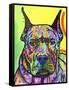 Stare Down, Dogs, Pets, Eyes, Look, Challenge, Animals, Colorful, Stencils, Pop Art, Yellow-Russo Dean-Framed Stretched Canvas