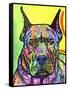 Stare Down, Dogs, Pets, Eyes, Look, Challenge, Animals, Colorful, Stencils, Pop Art, Yellow-Russo Dean-Framed Stretched Canvas