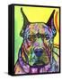 Stare Down, Dogs, Pets, Eyes, Look, Challenge, Animals, Colorful, Stencils, Pop Art, Yellow-Russo Dean-Framed Stretched Canvas