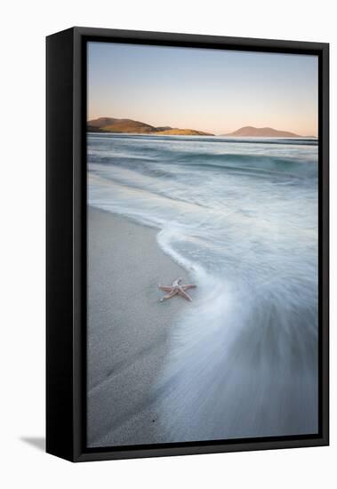 Starfish and Flowing Tide at Luskentyre Losgaintir Beach, Isle of Harris, Outer Hebrides, Scotland-Stewart Smith-Framed Stretched Canvas