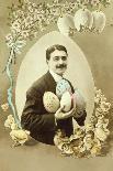 Nostalgia, Easter Postcard, Man, Easter Eggs, Holding, Chick, B/W, Colored, Postcard, Nostalgic-Starfoto-Photographic Print