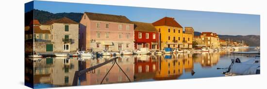 Stari Grad (Old Town) Refelcted in Harbour, Stari Grad, Dalmatia, Croatia-Doug Pearson-Stretched Canvas