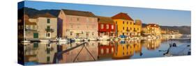 Stari Grad (Old Town) Refelcted in Harbour, Stari Grad, Dalmatia, Croatia-Doug Pearson-Stretched Canvas