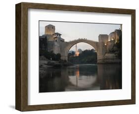 Stari Most Peace Bridge and Reflection of Mosque on Neretva River, Bosnia, Bosnia-Herzegovina-Christian Kober-Framed Photographic Print