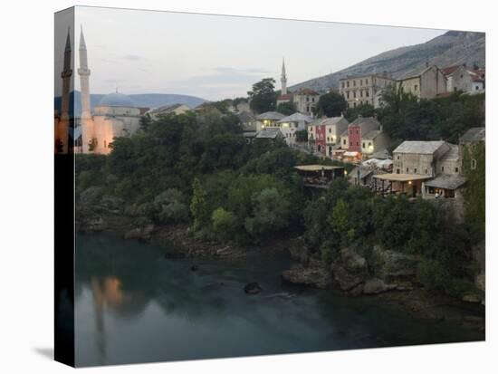 Stari Most Peace Bridge, Koski Mehmed Pasa Mosque Dating from 1557, Old Town Houses, Mostar, Bosnia-Christian Kober-Stretched Canvas