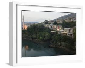 Stari Most Peace Bridge, Koski Mehmed Pasa Mosque Dating from 1557, Old Town Houses, Mostar, Bosnia-Christian Kober-Framed Photographic Print