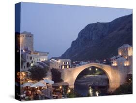 Stari Most Peace Bridge on Neretva River, Evening, Mostar, Bosnia, Bosnia-Herzegovina, Europe-Christian Kober-Stretched Canvas