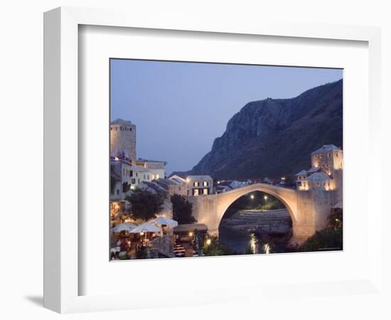 Stari Most Peace Bridge on Neretva River, Evening, Mostar, Bosnia, Bosnia-Herzegovina, Europe-Christian Kober-Framed Photographic Print