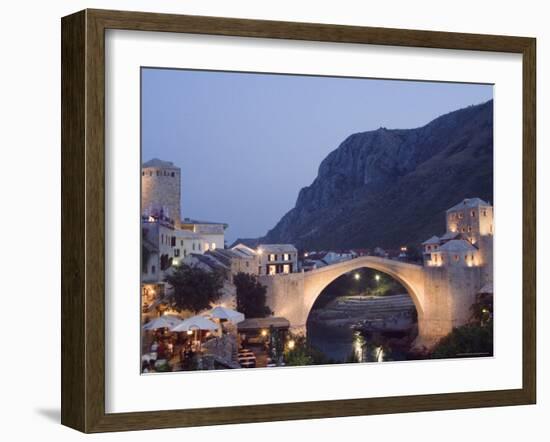 Stari Most Peace Bridge on Neretva River, Evening, Mostar, Bosnia, Bosnia-Herzegovina, Europe-Christian Kober-Framed Photographic Print
