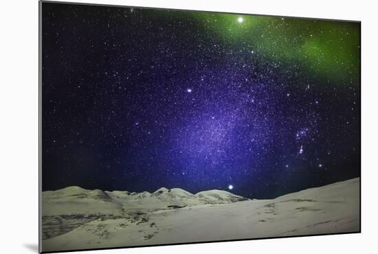 Starry Evening with the Aurora Borealis or Northern Lights and the Milky Way Galaxy, Abisko-null-Mounted Photographic Print