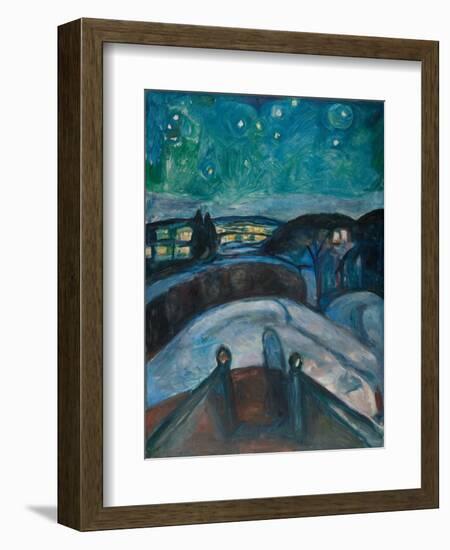 Starry Night, 1922-1924, by Edvard Munch, 1863-1944, Norwegian Expressionist painting,-Edvard Munch-Framed Art Print