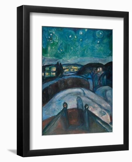 Starry Night, 1922-1924, by Edvard Munch, 1863-1944, Norwegian Expressionist painting,-Edvard Munch-Framed Art Print