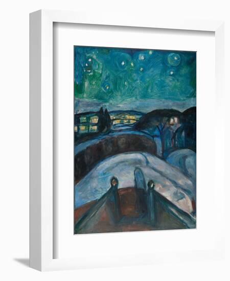 Starry Night, 1922-1924, by Edvard Munch, 1863-1944, Norwegian Expressionist painting,-Edvard Munch-Framed Art Print