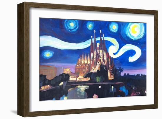 Starry Night Barcelona - Van Gogh Sagrada Familia-Markus Bleichner-Framed Art Print