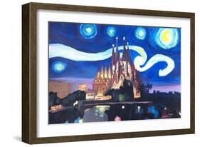 Starry Night Barcelona - Van Gogh Sagrada Familia-Markus Bleichner-Framed Art Print