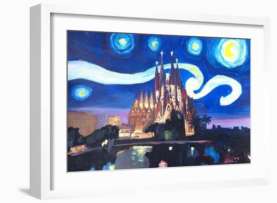 Starry Night Barcelona - Van Gogh Sagrada Familia-Markus Bleichner-Framed Art Print