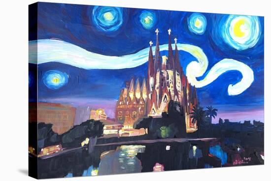 Starry Night Barcelona - Van Gogh Sagrada Familia-Markus Bleichner-Stretched Canvas