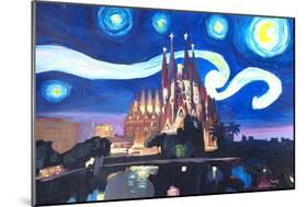 Starry Night Barcelona - Van Gogh Sagrada Familia-Markus Bleichner-Mounted Premium Giclee Print