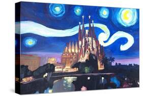 Starry Night Barcelona - Van Gogh Sagrada Familia-Markus Bleichner-Stretched Canvas