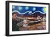 Starry Night in Budapest Hungary with Danube-Martina Bleichner-Framed Art Print