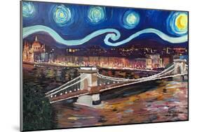 Starry Night in Budapest Hungary with Danube-Martina Bleichner-Mounted Art Print